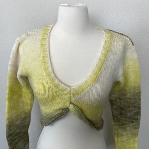 For Love and Lemons Celeste Twist Front Crop Sweater in Green tones Size XS